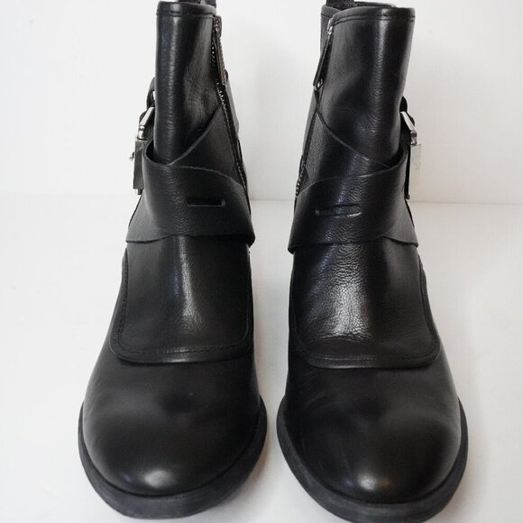 Donald J. Pliner, Diem, Moto Leather Buckle Block Heel Ankle Boot, Black, Silver - Picture 2 of 10